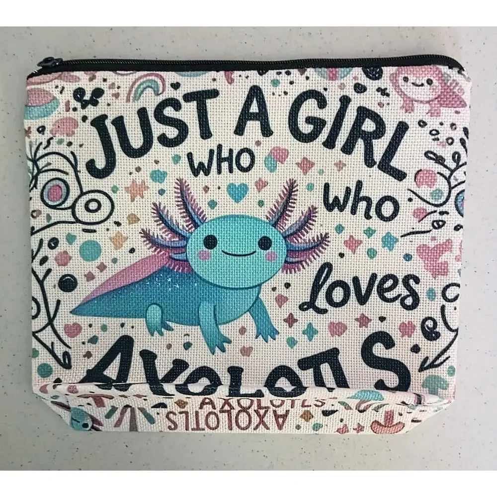 Axolotl Cosmetic Pouch | Just a Girl Who Loves Axolotls Makeup Bag | New